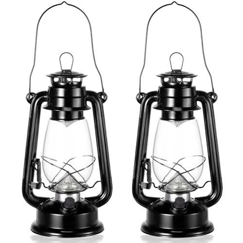 Lanterne de camping vintage Hortsun lot de 2 lampes à piles noir 30cm pour jardin et salon
