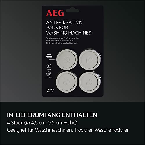 AEG Schwingungsdämpfer für Waschmaschinen TÜV geprüft, Antivibrationskissen reduzieren Geräusche & Vibrationen, Verbesserung der Gerätestandhaftigkeit, 4-teiliges Set, Gummipads, COCDAMPER, Ø 4,5 cm