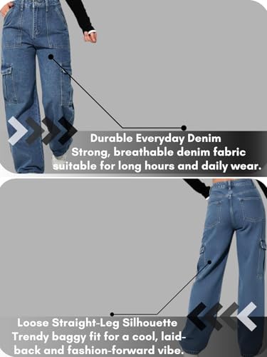 Image of GRECIILOOKS Women Jeans for Women | Jeans Pant for Women | Baggy Jeans for Women | Women Jeans | Baggy Jeans for Women High Waist | Bell Bottom Jeans for Women