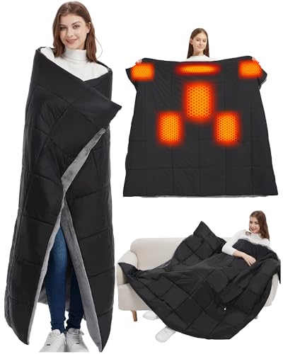 CYCYHEAT 20000mAh Large Heated Blanket Battery Powered with Upgraded 7.4V Battery Pack, 62x55 in Portable Cordless Throw Electric Rechargeable Heating Blankets (Black, 62x55 in)