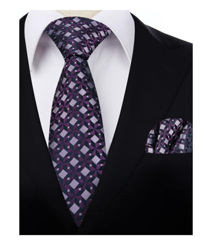 Image of Alizeal Mens Vintage Solid Plaid Tie with Pocket Square 3.15inches Necktie Set