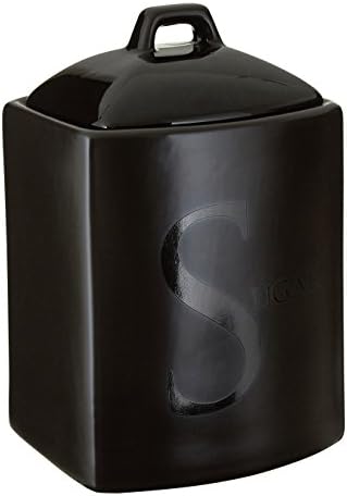 Premier Housewares Tea Coffee Sugar Set Alphabet Kitchen Storage Jars Black Ceramic Lid Canisters Sets For The Kitchen Tea and Coffee Containers
