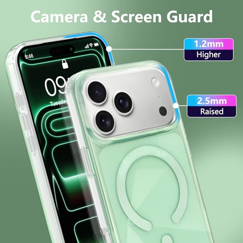 Image of Magnetic Case for iPhone 17 Pro Max [Compatible with Magsafe] [Anti-Yellowing] [1 Screen Protector] Shockproof Slim Iridescent Sparkly Case for iPhone 17 Pro Max 6.9 inch 2025, Green