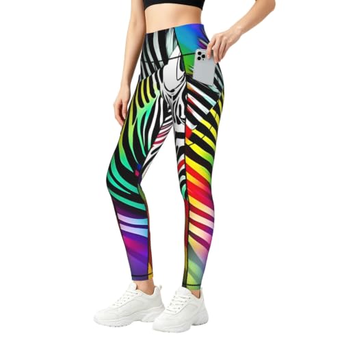 Leggings de cebra arcoíris para mujer y conjunto de entrenamiento diario