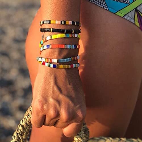 Sonateomber White Black Tila Flat Beads Stretch Strand Bracelet For Women Trendy Friendship Handmade Colorful Square Gold Beaded Miyuk Link Bracelets Stacking Friend Jewelry Gifts thumb #4