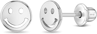 925 Sterling Silver Polished Smiley Face Screw Back Earrings For Young Girls & Preteens - Adorable Simple Smiley Face Girl Earrings - Stylish Hypoallergenic Smiley Teen Earrings