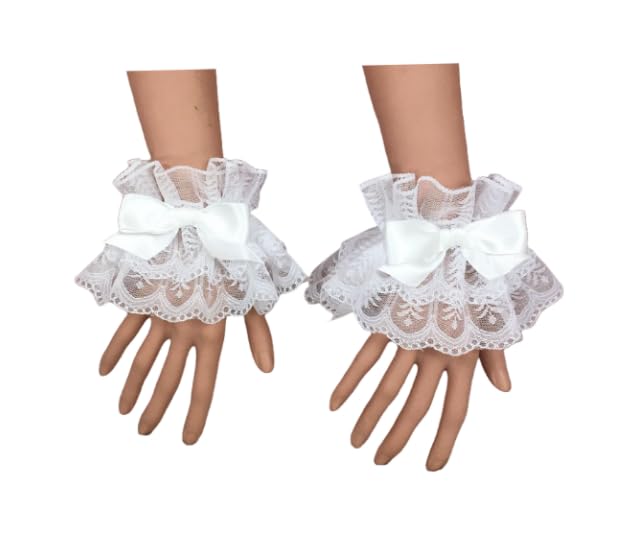 COSDREAMER women gloves Ruffle Cuffs Steampunk Wrist Cuff Bracelet (01-white) — image 1