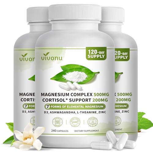 Image of Magnesium Complex for Women & Men with Cortisol Support, D3, Zinc, 7 Forms Magnesium Supplement (3 Bottle 720 Capsules)