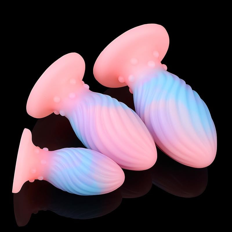 Mixed Color Luminous Thread Dragon Egg Anal Plug Liquid Silicone Strong Adhesion Male and Female Masturbator Anal Expansion Exercise Equipment