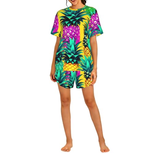 Pyjama court ananas femme vêtement de nuit confortable été
