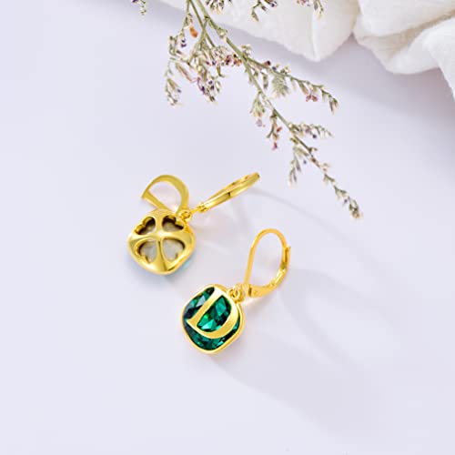 Seiyang Valentine's Day Gifts For Women Emerald Green Earrings With D Initial Letter Dangle Drop Earrings With Gold Tone Birthstone Earrings Birthday Jewelry Gifts For Women Girls Friends #TOP3