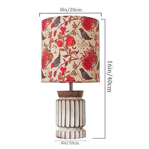 Image of Homesake Retro Farmhouse LED Table Lamp for Living Room Bedroom Rustic Linen Bedside Nightstand Lamps for Kids Room Study Office Wood Night Lamp, Carved Cylinder, (Bird)