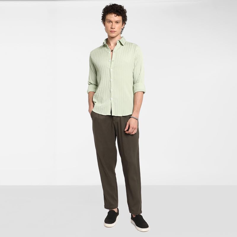 Image of CAHOOT Men's Polycotton Abstract-Textu Shirt |Casual-Wear | Spread Collar | Long Sleeve | Button Closure | Shirt Crafted with Comfort Fit for Everyday Wear