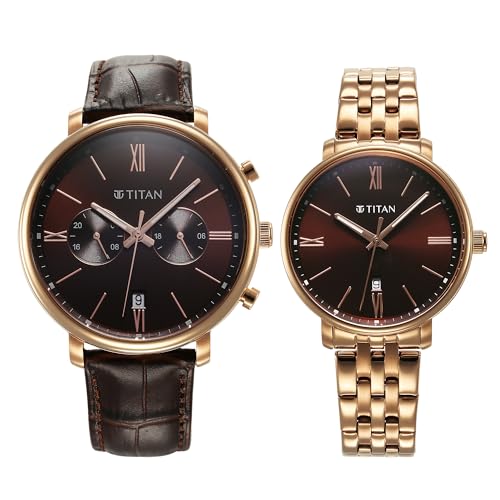 Titan Bandhan Quartz Analog with Date Brown Leather and Stainless Steel Strap for Couple-9400794207WZ02P (B0CR42VX5H) Amazon Price History, Amazon Price Tracker
