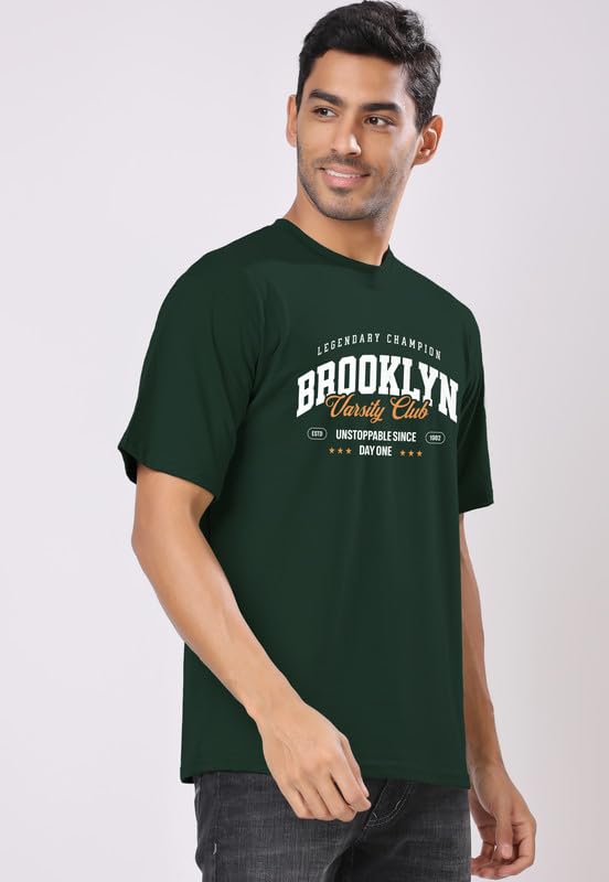 Image of London Hills Men's Cotton Oversized Fit Casual Printed Round Neck, Oversized Drop Shoulder T-Shirt