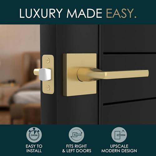 Image of Mega Handles Prime Passage Lever Door Handle for Closet or French Doors, Single Side Door Levers, Fits All Standard Door Sizes, Covered Screws Included - Satin Brass (1 Pack) 5 inch