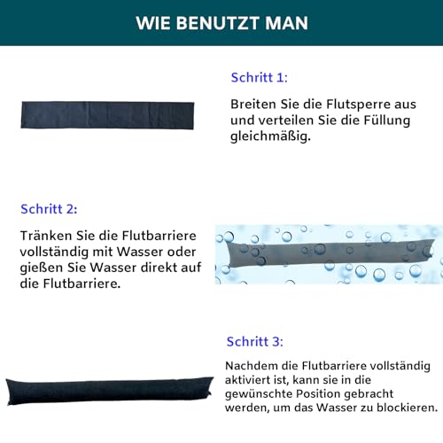 4 Stück 150CM wasseraktivierte Hochwassersperren für Haustüren, sandlose Flutschutzsäcke für Garagen und Keller (150CM-4 Stück)