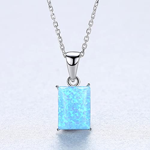 Collares de Plata de Ley 925 para mujer con colgante cuadrado de ópalo de fuego