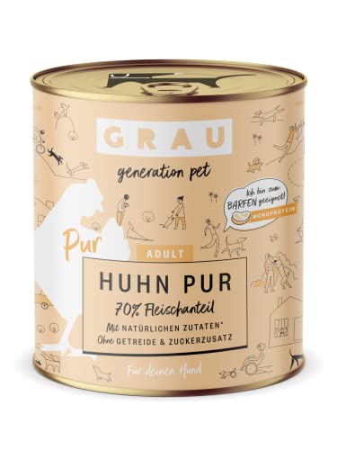 GRAU generation pet Huhn Pur | 6 x 400 g | Nassfutter für Erwachsene Hunde | Huhn als einzige tierische Proteinquelle | Sehr gut geeignet zum BARFen, selbermixen oder als Ausschlussdiät Cover
