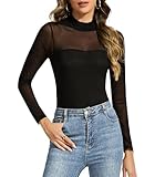 Mesh Long Sleeve Tops for Women See Through Sheer Sexy Going Out Tops Trendy Mock Turtle Neck Shirts Party Club Night Blouses