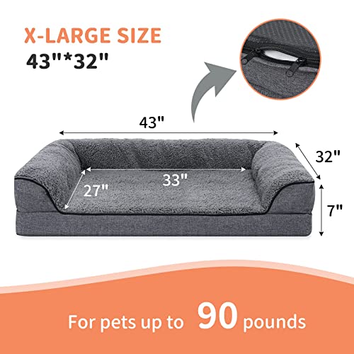 Sivomens Dog Bed, Bolster Washable Dog Beds For Large Dogs, 7 Inch Thicken Orthopedic Sofa Foam Couch Bed With Removable Cover & Nonskid Bottom, Pet Beds For Medium&Small Dogs #TOP6