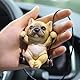 TOEECY Schaukelnd Französische Bulldogge Figur Autospiegel Anhänger Rückspiegel Dekoration Hund Ornament Autoanhänger Innendekoration