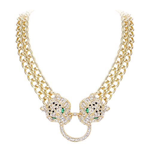 Ever Faith Gold-Tone Austrian Crystal Leopard Animal Circle Necklace #TOP8