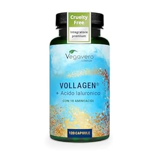 Vegavero Collagene Vegano + Acido Ialuronico | Vollagen®: Alta Biodisponibilità da Fermentazione | 800-1500 kDa | Integratore Anti Age per Pelle e Articolazioni | Senza Additivi | 120 capsule