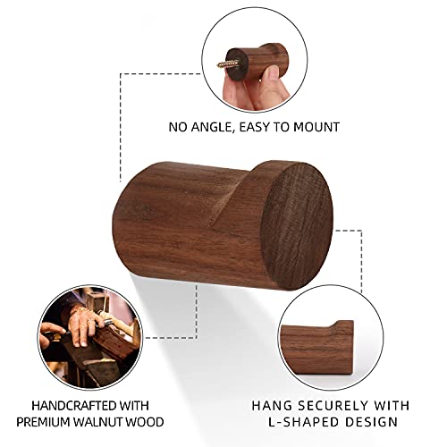 Crswha Natural Wooden Wall Hooks,6 Pack Wall-Mounted Wood Coat Hooks,Modern Decorative Wooden Wall Pegs,Heavy Duty Hat Hanger Hooks For Hanging Robe Towels, Coats,Purse(Black Walnut Wood) #TOP4