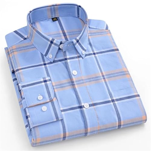 Men Plus Size Plaid Shirt Long Sleeve Cotton Oxford Office Shirt Tops2