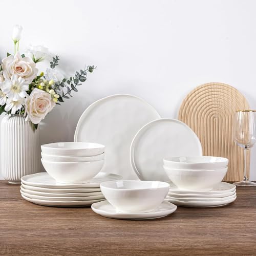 LeRatio Ceramic Dinnerware Sets for 6,18Pcs Porcelain Plates and Bowls Set