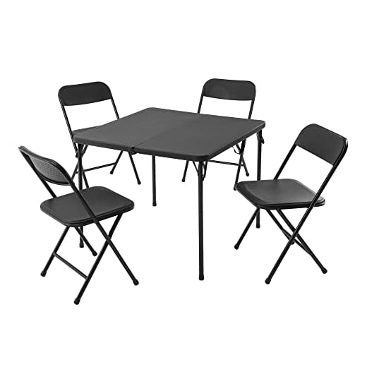 DOrame 5 Piece Resin Card Table and Four Chairs Set, Black