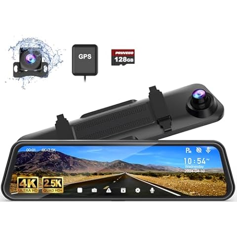 PRUVEEO H6 Mirror Dash Cam,4K Front and 2.5K Rear View Mirror Camera,12 inches Touch Screen,with GPS Logger, WDR and Night Vision, Parking Moniter, Free 128GB Card Cover