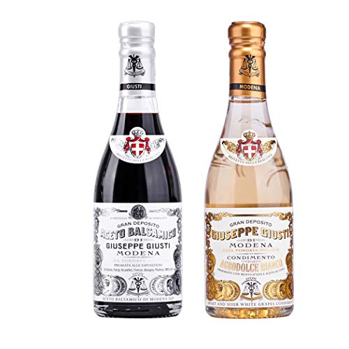 Duo Vinagre Giusti: Balsámico de Módena IGP 1 Medalla de Plata y Vinagre Blanco 250 ml x 2