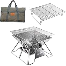 CAMPINGMOON Stainless Steel Foldable Camping Grills Portable Wood Burning Charcoal Grill 14-inch with Carrying Bag MT-2