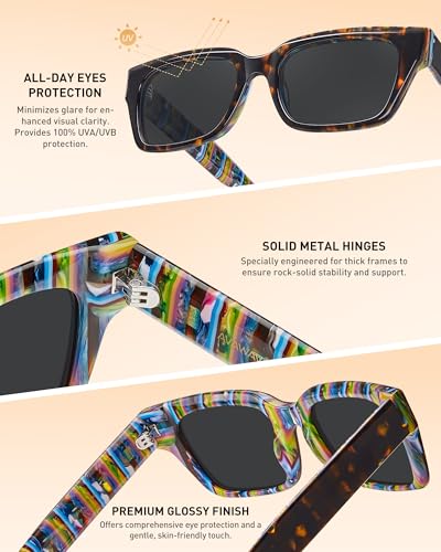 Image of AVAWAY Chunky Rectangle Sunglasses for Men Women, Polarized Trendy Large Acetate Frame UV400 Protection Driving Sun Glasses