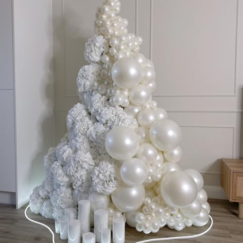 Pearl White Balloons, 78Pcs Double Stuffed Balloons Arch Kit Different Sizes 18/12/10/5 Inch Standard White Balloon Garland Kit for Wedding Bridal Baby Shower Engagement Birthday