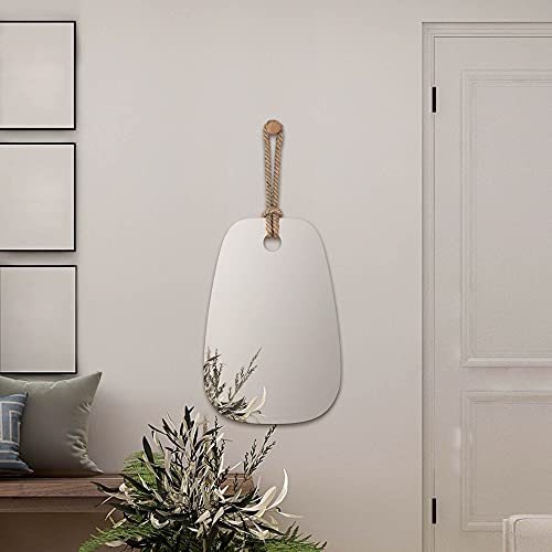 Grander Images Mirror With Hanging Rope,Nautical Rope Mirror Beveled Scalloped Frameless Mirror Sliver Mirror Irregular Mirrors For Wall Bedroom(24X36Inch) #TOP1