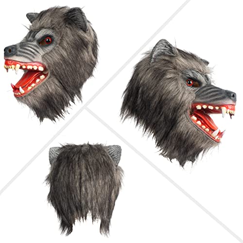 CreepyParty Grey Werewolf Mask Halloween Scary Horror Monster Full Head Latex Mask Costume Masks for Adults