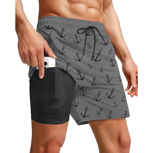 7 Inch Men Swim Trunks with Compression Breathable Liner Quick Dry Zipper Pockets for Pool Board Beach Cruise