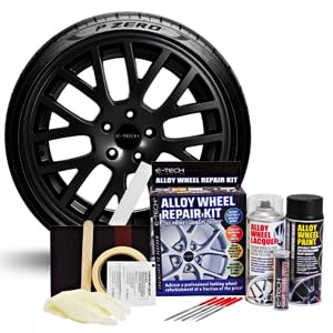 E-TECH Alloy Wheel Repair Kit - wheel rim refurbishment to professionally restore and refurbish car alloy wheel rim damage, scuffs & scrapes (Motorsport Black)