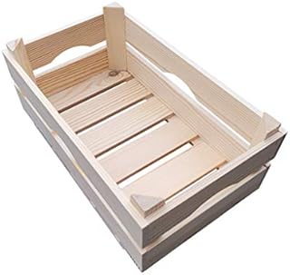 WOODEN CRATE 34X20X13cm WITH HANDLES, PLAIN WOOD, UNPAINTED