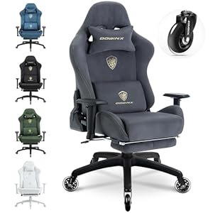Dowinx Gaming Stuhl, Atmungsaktiver und Ergonomischer Bürostuhl aus Mikrofaser-Velours, Weiches Sitzgefühl wie Pelz, Verstellbarer Schreibtischstuhl mit Fußstütze, Hellgrau
