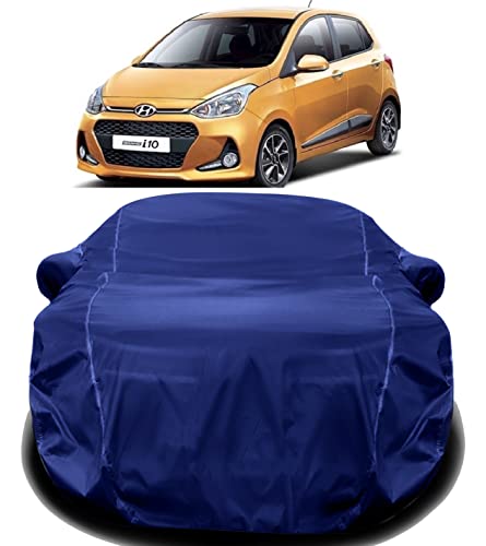 Image of AUCTIMO Hyundai Grand i10 Car Cover Waterproof /Grand i10 Body Cover Waterproof with Triple Stitched Fully Elastic Ultra Surface Body Protection (Navy Look)