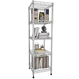 GIOTORENT 5 Tier Standing Shelving Metal Units, Adjustable Height Wire Shelf Display Rack for Laundry Bathroom Kitchen 11.8 W x 11.8 D x 50 H (5-Tier, Grey, Matte/Glossy Finish)