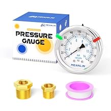 MEANLIN MEASURE 0200Psi Liquid Filled Pressure Gauge Stainless Steel 1/4" NPT 2" FACE DIAL for Air Compressor Air Regulator Water Filter Center Back Mount, with Hex Bushing and 2PCS Snaps