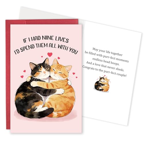 Qiavor Romantic Cat Valentine's Day Card for Girlfriend Boyfriend, I