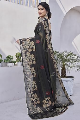 Image of MIRCHI FASHION Saree for Woman Chiffon Foil Work Floral Printed | Ethnic Sari for Function and Farewell with Unstitched Blouse Piece (Available in 15 Colors)