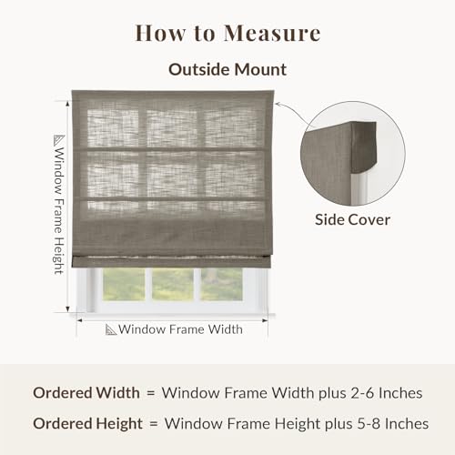 Image of TWOPAGES Liz No Drill Cordless Roman Shades Linen Textured Roman Blinds for Windows, Custom Made Room Darkening Blackout Roman Window Shades, Hardware Included, Taupe Grey, 1 Piece