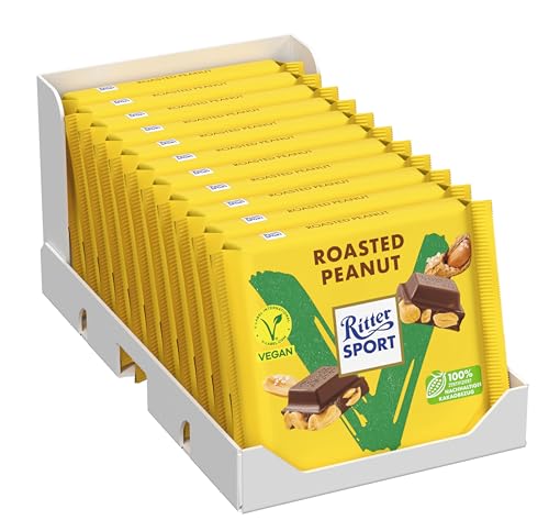 Ritter Sport Vegan Roasted Peanut, Schokolade-Kuvertüre mit knackig gerösteten & gesalzenen Erdnüssen, perfekt zum Naschen und Genießen, 11 x 100g